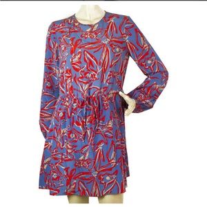 Diane Von Furstenberg Blue Red Silk Printed Long Sleeve Mini Dress size 10